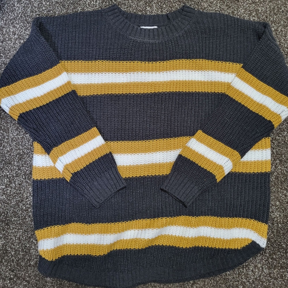 Gray, gold, and white stripe sweater